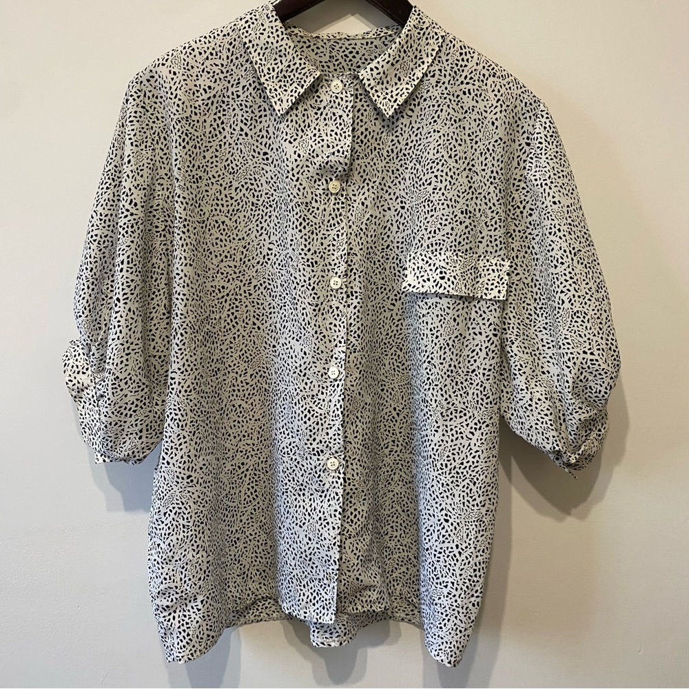 Vintage French Black & White Patterned Blouse